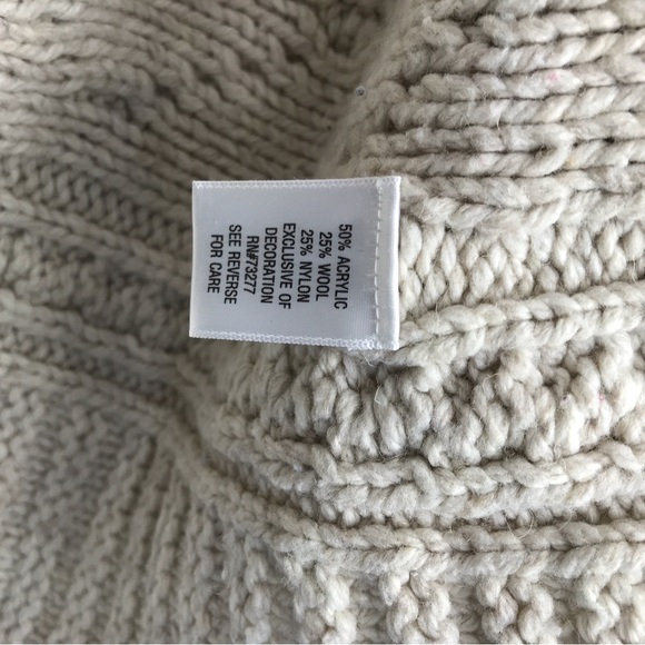 APT. 9 Chunky Wool Blend Oatmeal Beige Shawl Collar Ribbon-tie Sweater Cardigan - Picture 9 of 9